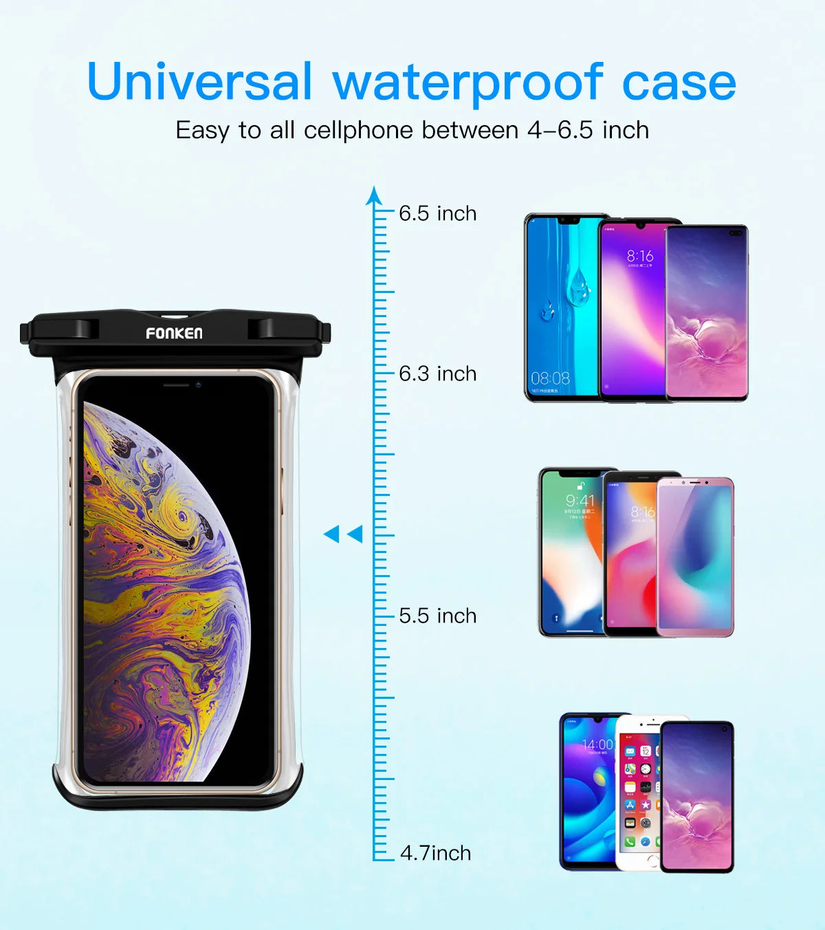 FONKEN-Étui étanche pour téléphone portable, vue complète, sous-marine, neige, forêt, sac sec transparent, poudres de natation, grandes couvertures