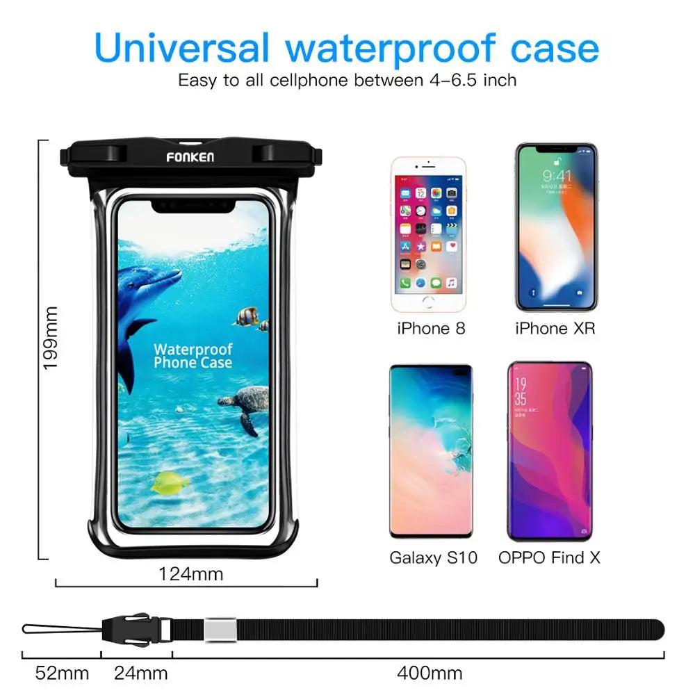 FONKEN-Étui étanche pour téléphone portable, vue complète, sous-marine, neige, forêt, sac sec transparent, poudres de natation, grandes couvertures