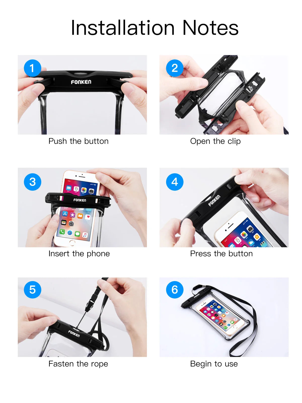 FONKEN-Étui étanche pour téléphone portable, vue complète, sous-marine, neige, forêt, sac sec transparent, poudres de natation, grandes couvertures