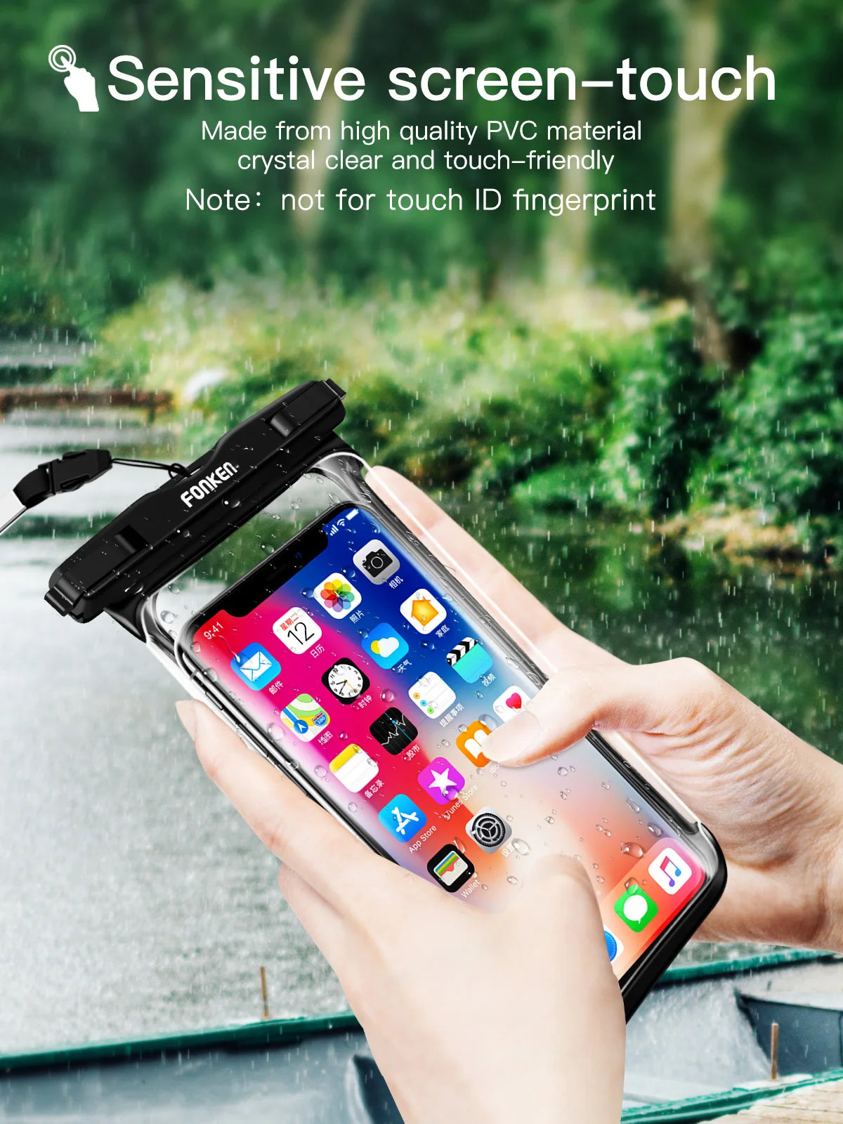 FONKEN-Étui étanche pour téléphone portable, vue complète, sous-marine, neige, forêt, sac sec transparent, poudres de natation, grandes couvertures