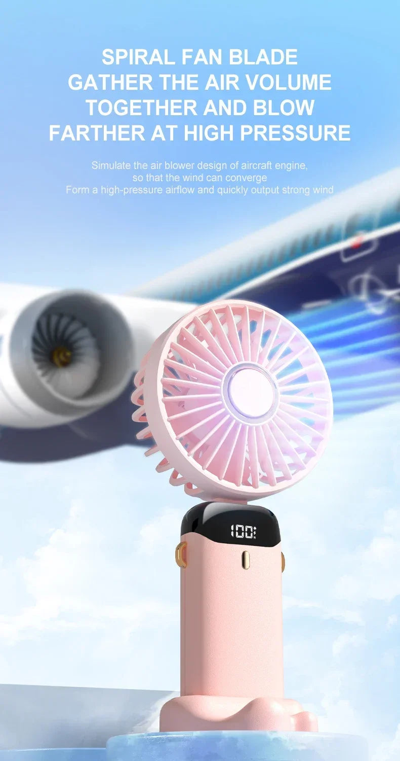 Mini ventilateur portatif pliable ventilateurs suspendus au cou ventilateur rechargeable USB à 5 vitesses avec support de téléphone et écran d'affichage 1800mAh