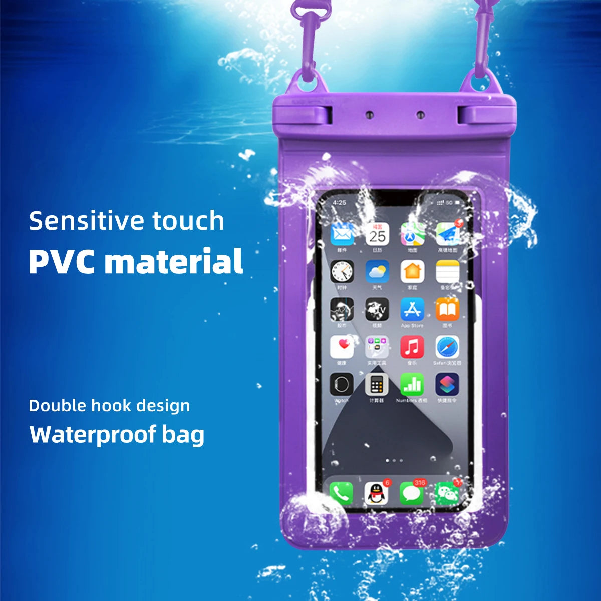 FONKEN-Étui étanche pour téléphone portable, vue complète, sous-marine, neige, forêt, sac sec transparent, poudres de natation, grandes couvertures