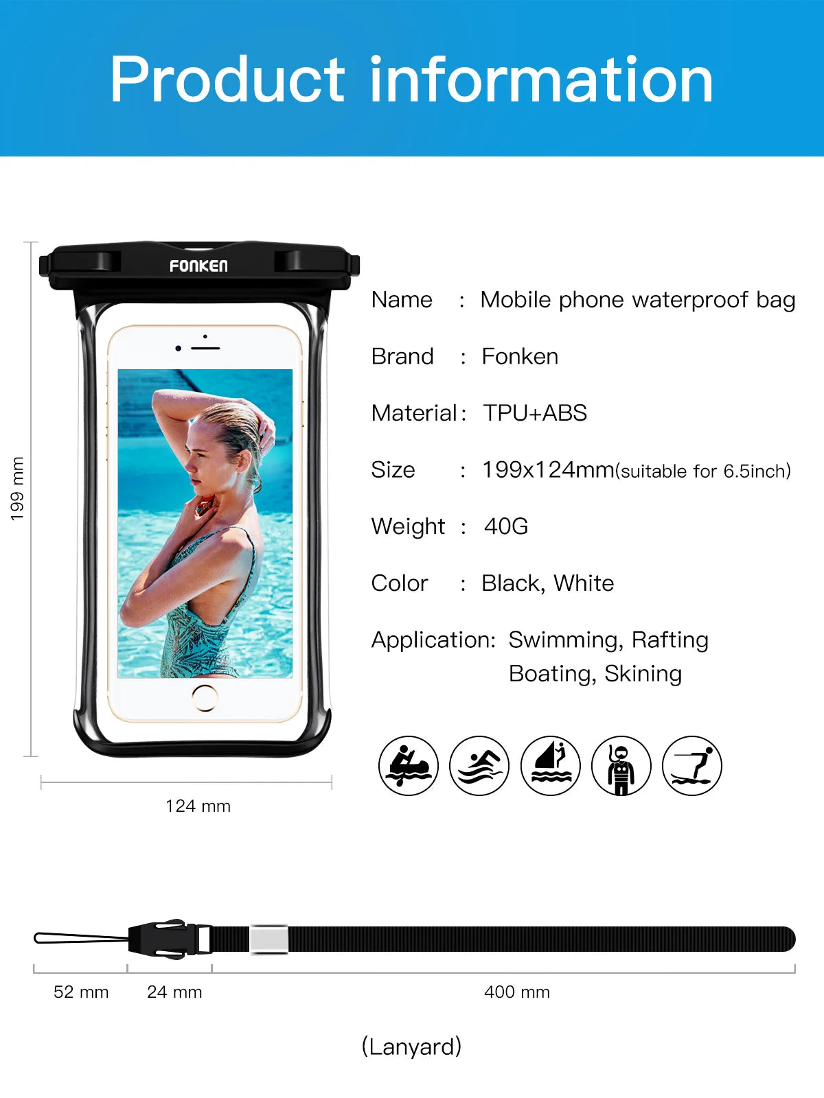 FONKEN-Étui étanche pour téléphone portable, vue complète, sous-marine, neige, forêt, sac sec transparent, poudres de natation, grandes couvertures
