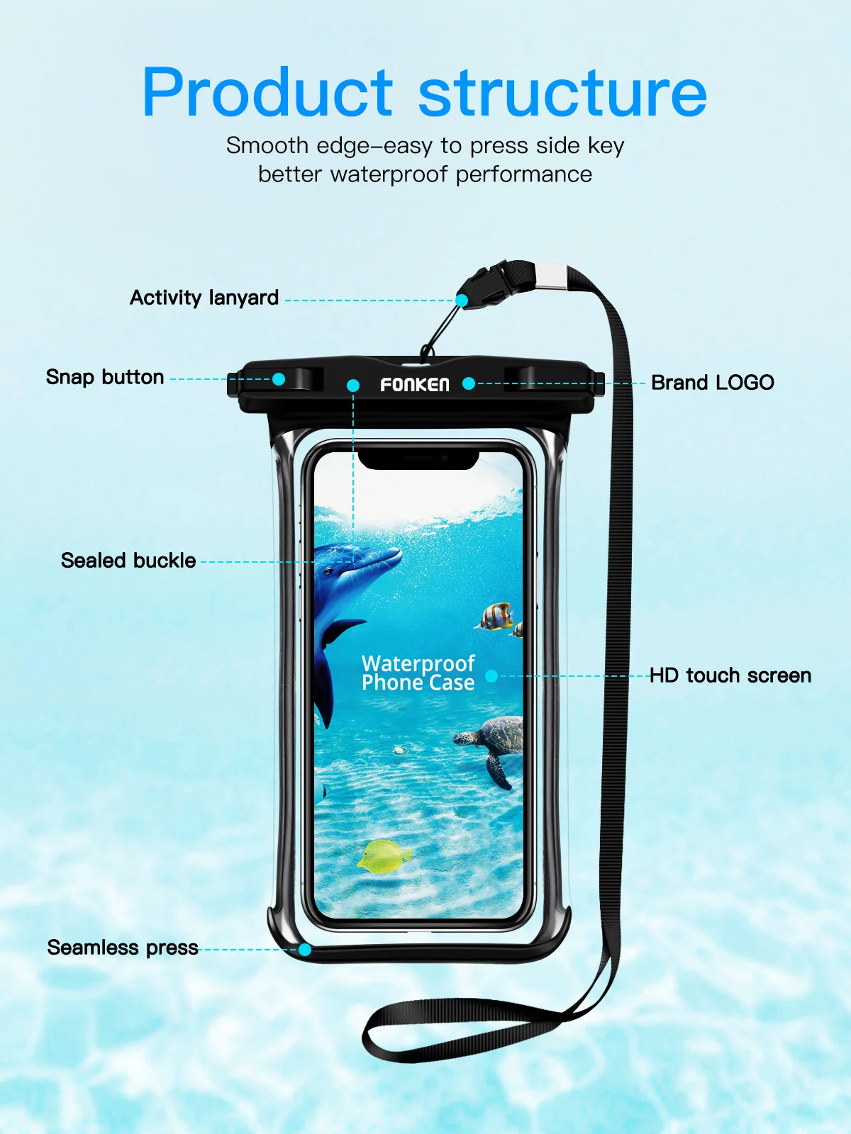 FONKEN-Étui étanche pour téléphone portable, vue complète, sous-marine, neige, forêt, sac sec transparent, poudres de natation, grandes couvertures