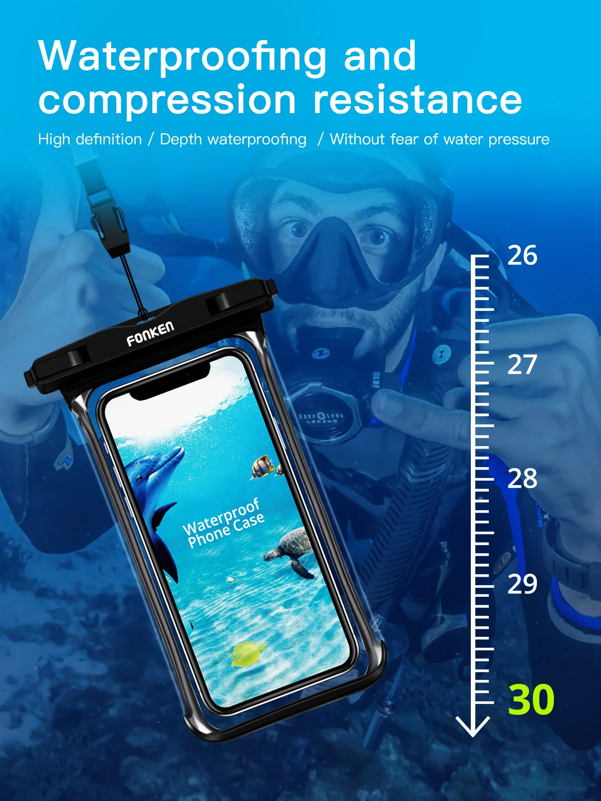 FONKEN-Étui étanche pour téléphone portable, vue complète, sous-marine, neige, forêt, sac sec transparent, poudres de natation, grandes couvertures