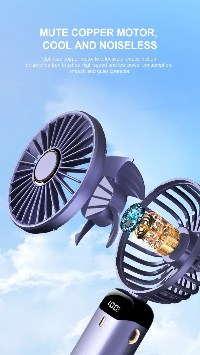 Mini ventilateur portatif pliable ventilateurs suspendus au cou ventilateur rechargeable USB à 5 vitesses avec support de téléphone et écran d'affichage 1800mAh