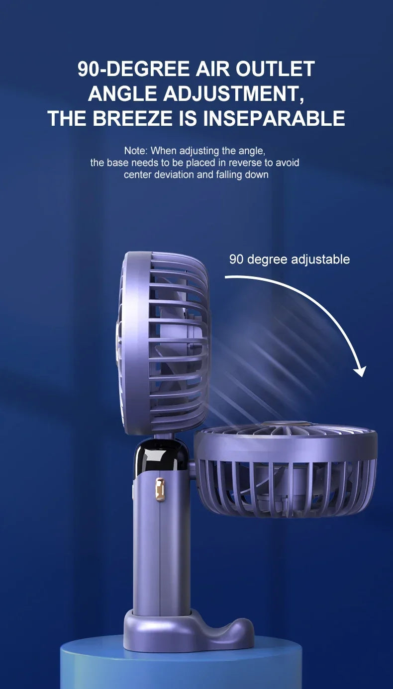 Mini ventilateur portatif pliable ventilateurs suspendus au cou ventilateur rechargeable USB à 5 vitesses avec support de téléphone et écran d'affichage 1800mAh