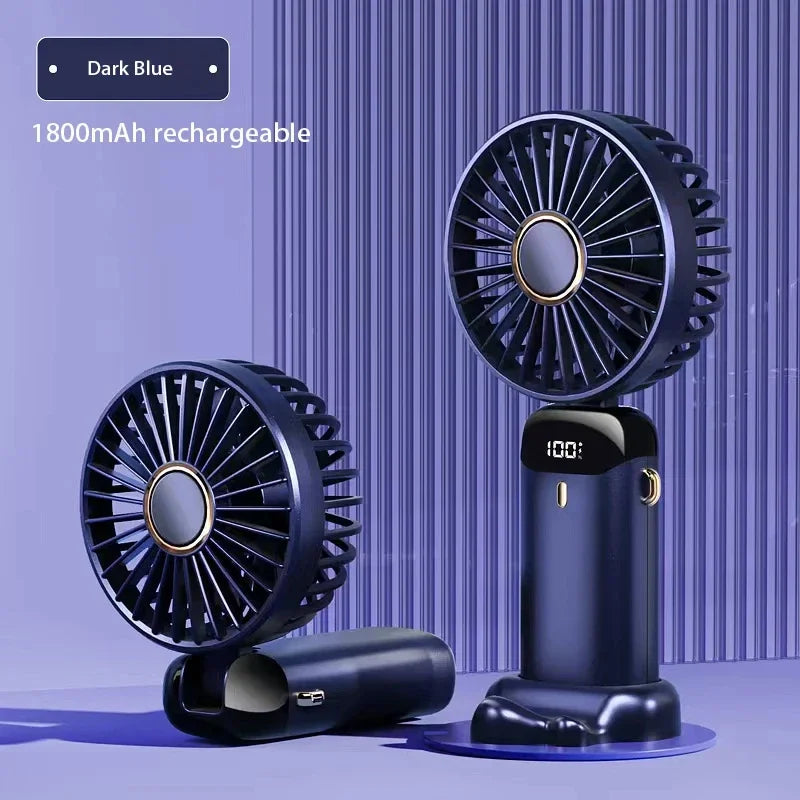 Mini ventilateur portatif pliable ventilateurs suspendus au cou ventilateur rechargeable USB à 5 vitesses avec support de téléphone et écran d'affichage 1800mAh
