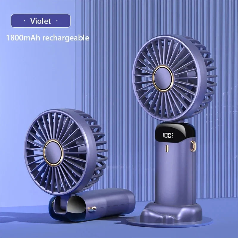 Mini ventilateur portatif pliable ventilateurs suspendus au cou ventilateur rechargeable USB à 5 vitesses avec support de téléphone et écran d'affichage 1800mAh