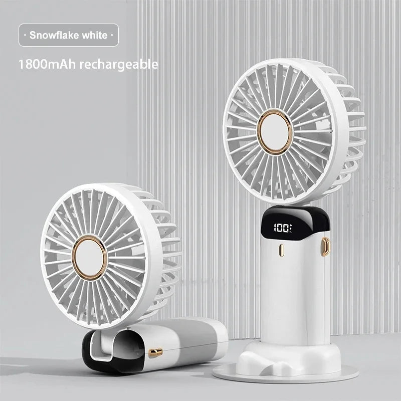 Mini ventilateur portatif pliable ventilateurs suspendus au cou ventilateur rechargeable USB à 5 vitesses avec support de téléphone et écran d'affichage 1800mAh