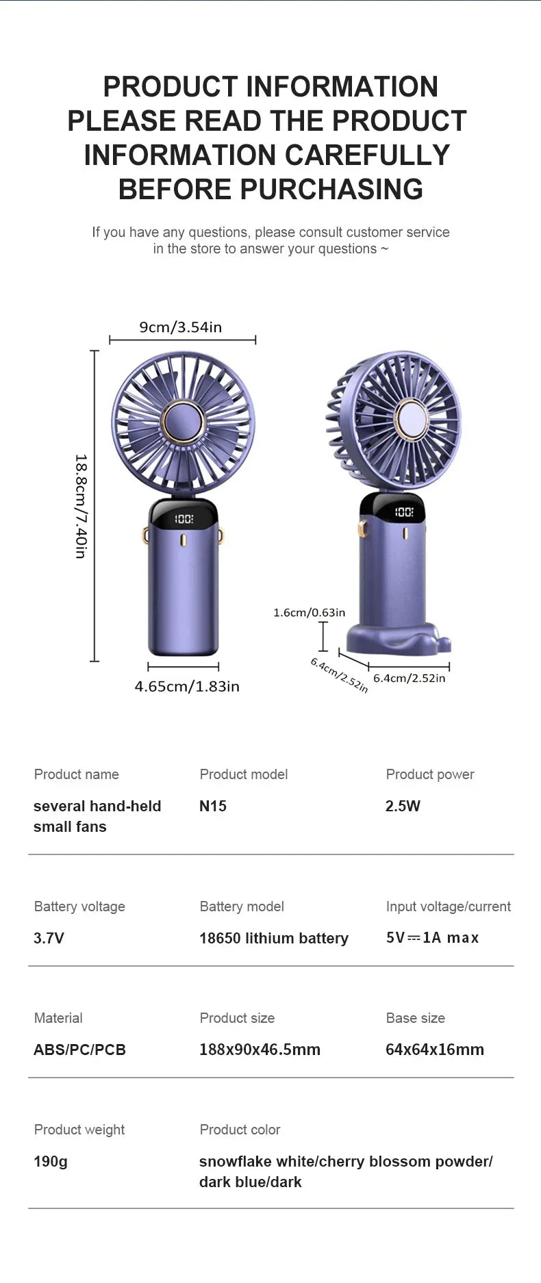 Mini ventilateur portatif pliable ventilateurs suspendus au cou ventilateur rechargeable USB à 5 vitesses avec support de téléphone et écran d'affichage 1800mAh