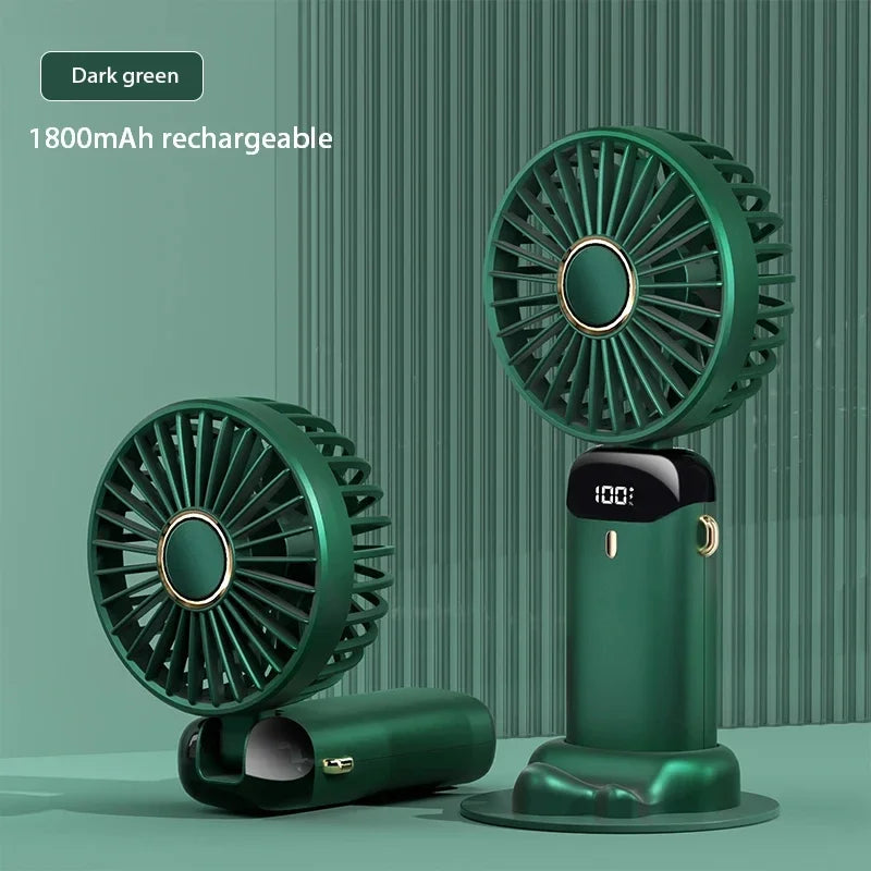 Mini ventilateur portatif pliable ventilateurs suspendus au cou ventilateur rechargeable USB à 5 vitesses avec support de téléphone et écran d'affichage 1800mAh