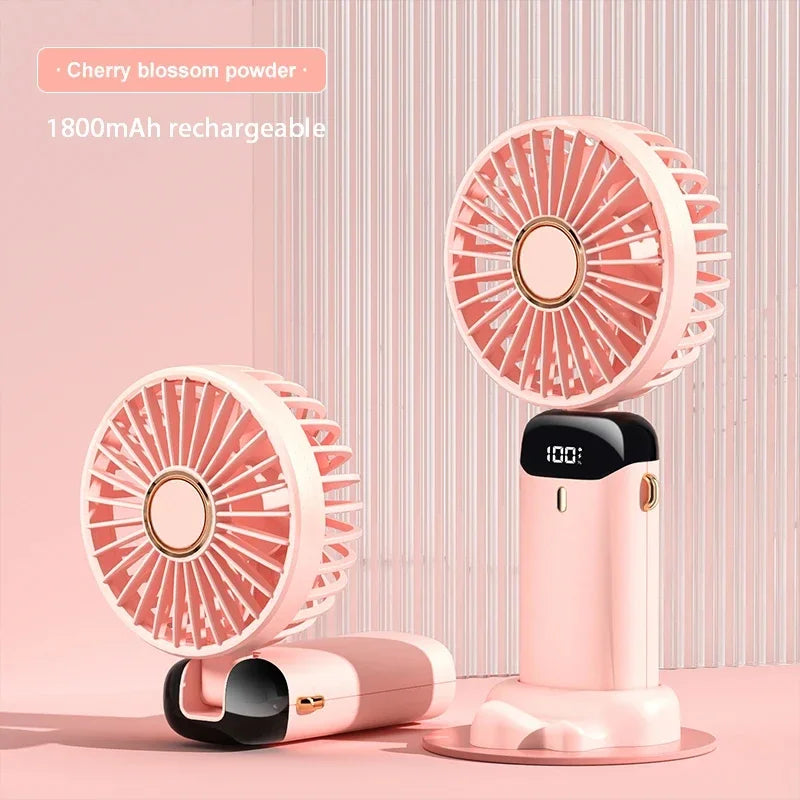 Mini ventilateur portatif pliable ventilateurs suspendus au cou ventilateur rechargeable USB à 5 vitesses avec support de téléphone et écran d'affichage 1800mAh
